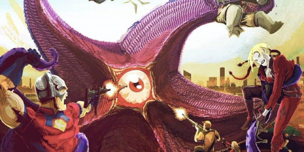 Art of the Suicide Squad fighting Starro