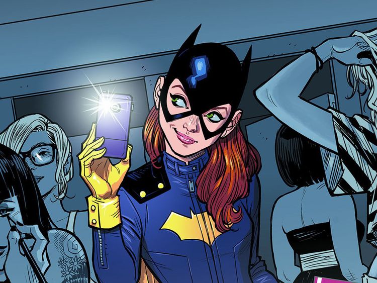 Cartoon Batgirl taking a selfie