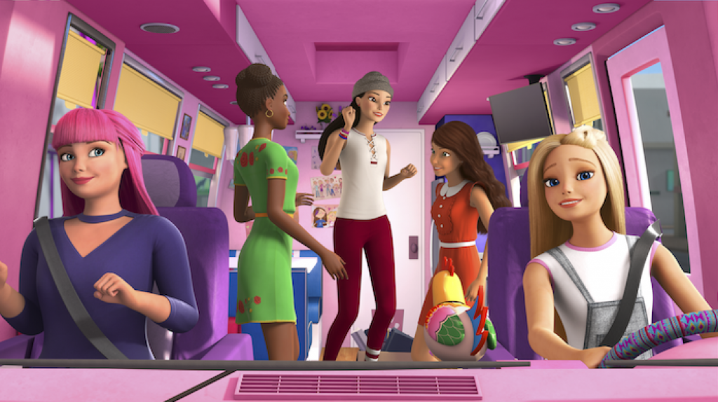 Barbie and her friends driving an RV