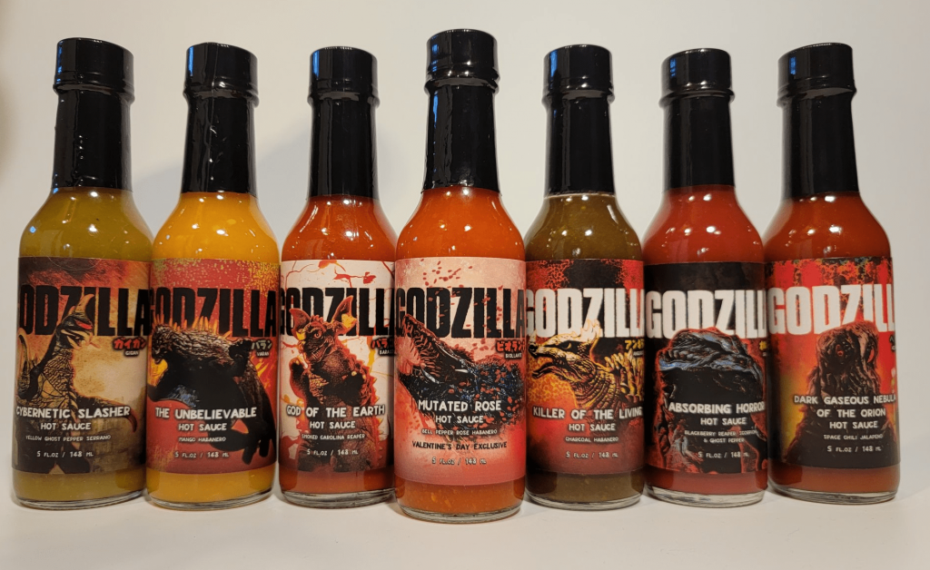 it's bottles of Godzilla hot sauce