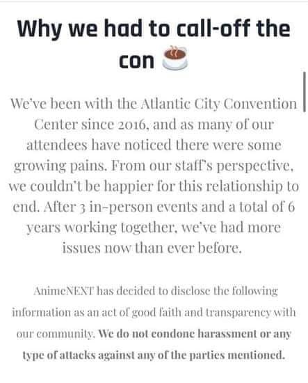 Screenshot of AnimeNext's Reason For Calling off the Convention