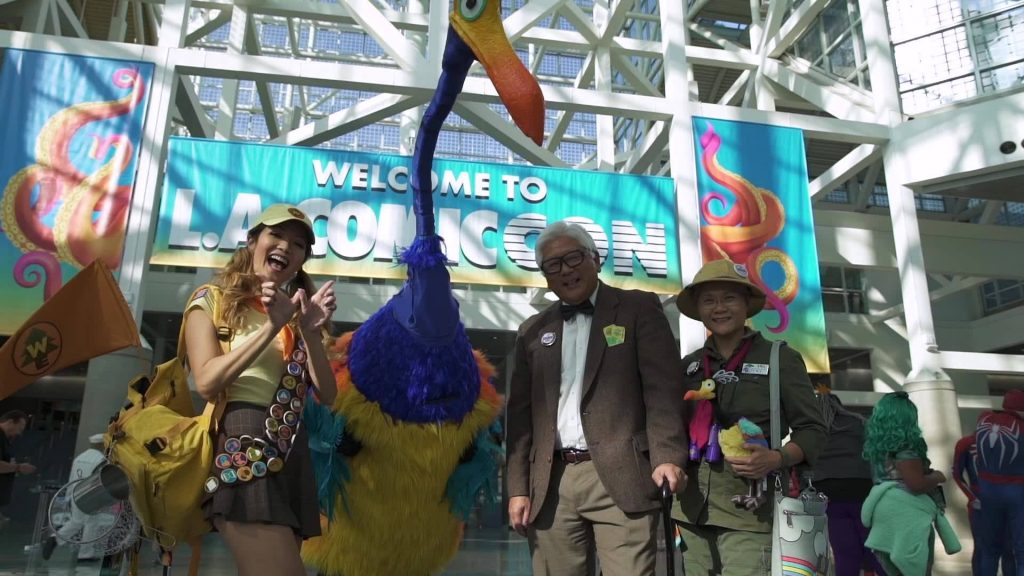 a family cosplays as the cast from pixar's up